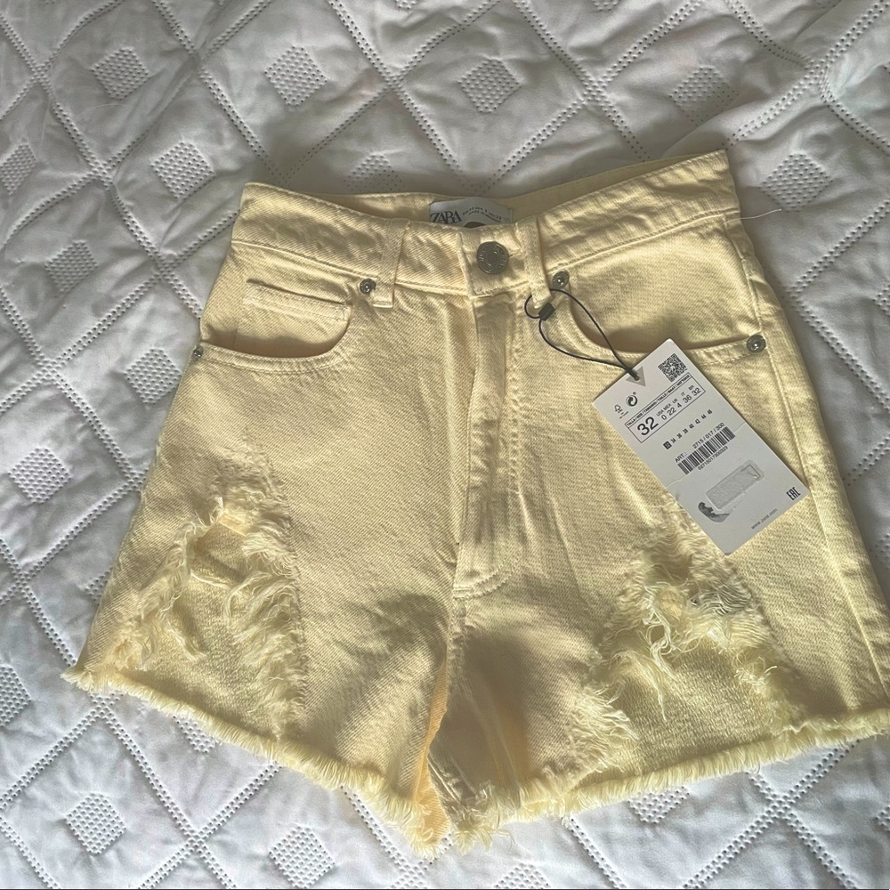 Zara High Waist Denim Shorts - Soft Yellow